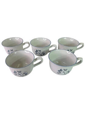 Covington 5 Floral BlueWhite Stoneware Coffee Mugs Tea Cups Cottage Grandmacore
